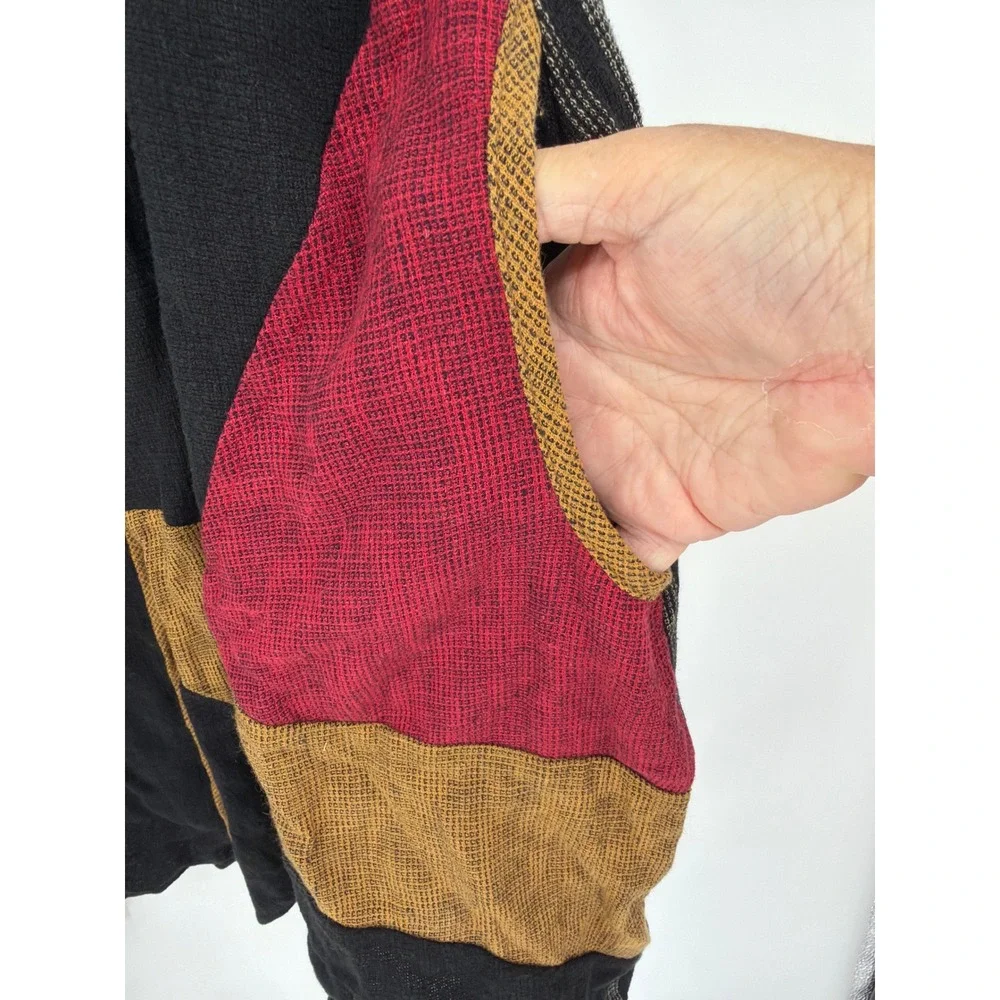 Khangura Women XL Longline Vest Linen Blend Lagenlook Mixed Media Open Front USA